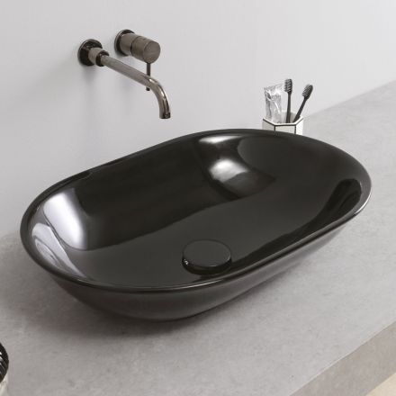 Oval Countertop Washbasin in Glossy Colored Ceramic Made in Italy - Nelly Viadurini