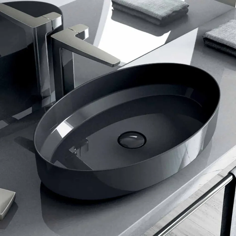 Oval ceramic counter top washbasin made in Italy, Yoel Viadurini