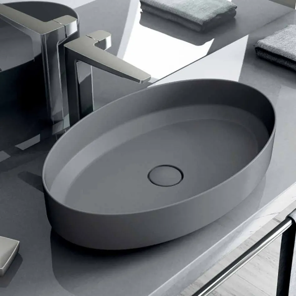 Oval ceramic counter top washbasin made in Italy, Yoel Viadurini