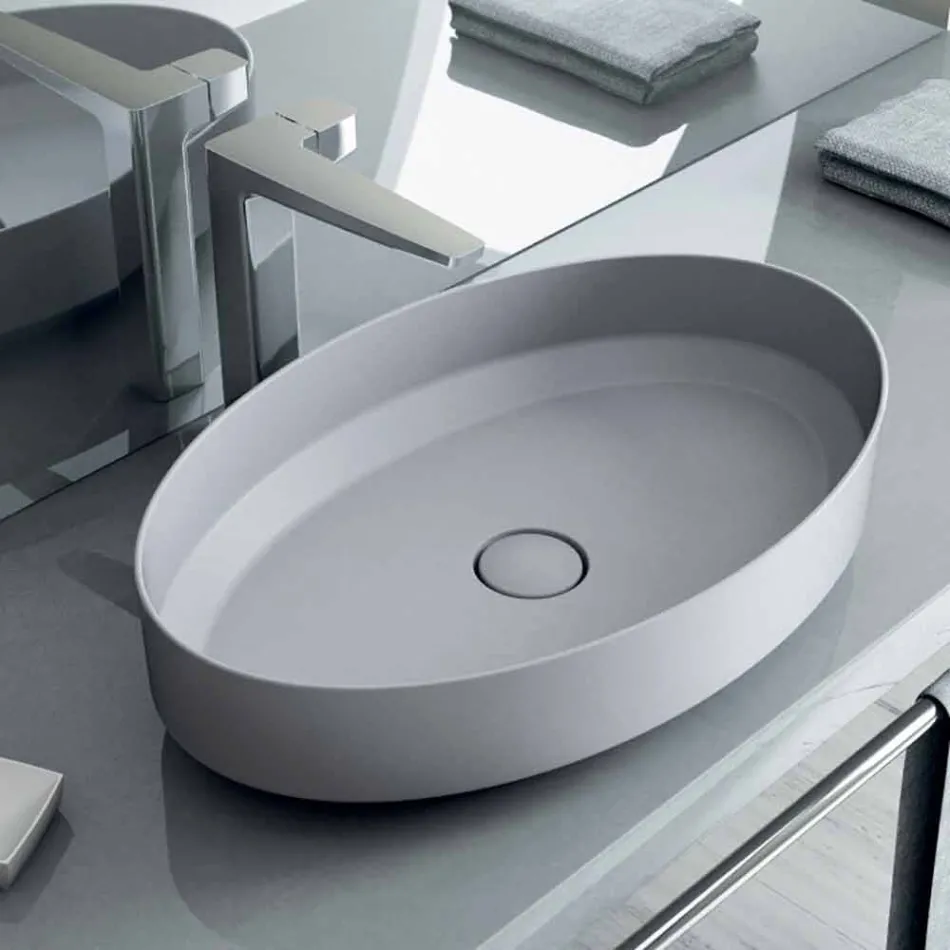 Oval ceramic counter top washbasin made in Italy, Yoel Viadurini
