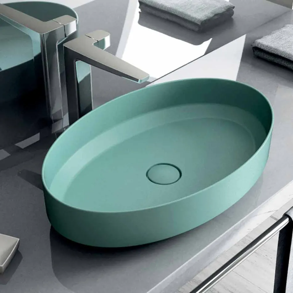 Oval ceramic counter top washbasin made in Italy, Yoel Viadurini