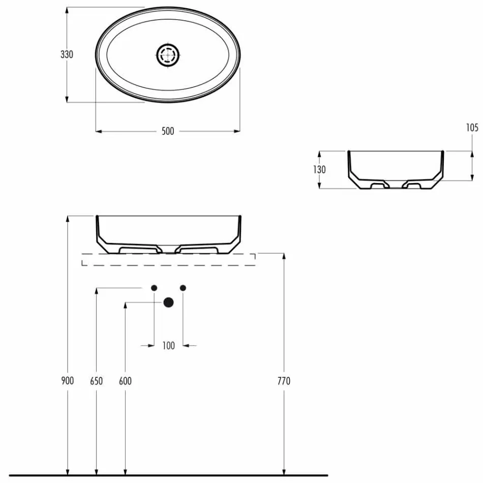 Oval ceramic counter top washbasin made in Italy, Yoel Viadurini