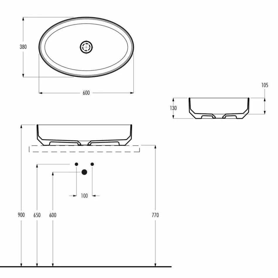 Oval ceramic counter top washbasin made in Italy, Yoel Viadurini