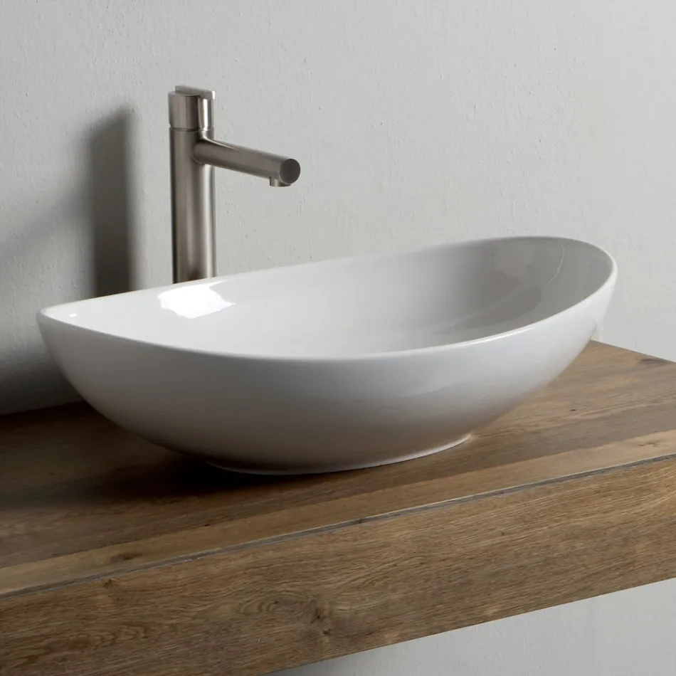 Oval Countertop Washbasin in Glossy Ceramic Made in Italy - Jumper Viadurini