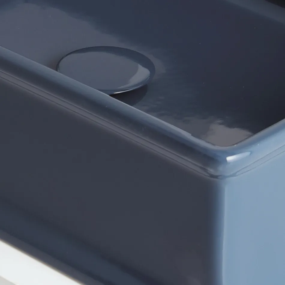 Rectangular Countertop Washbasin in Polished Ceramic Made in Italy - Debora Viadurini