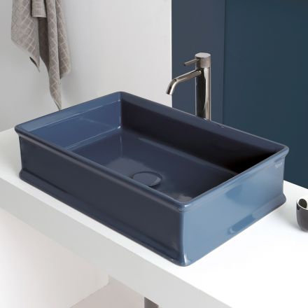 Rectangular Countertop Washbasin in Polished Ceramic Made in Italy - Debora Viadurini