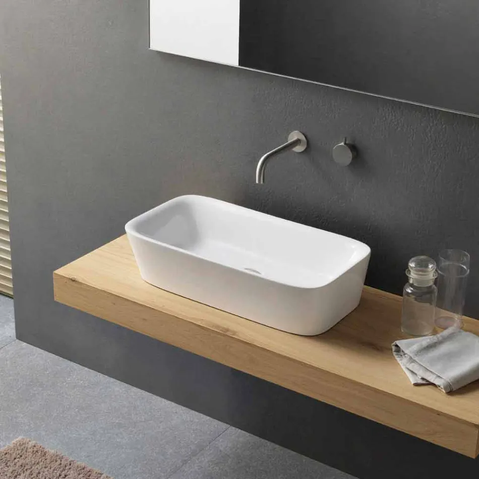 Modern Rectangular Countertop Washbasin in Ceramic Design - Lipperialav1 Viadurini