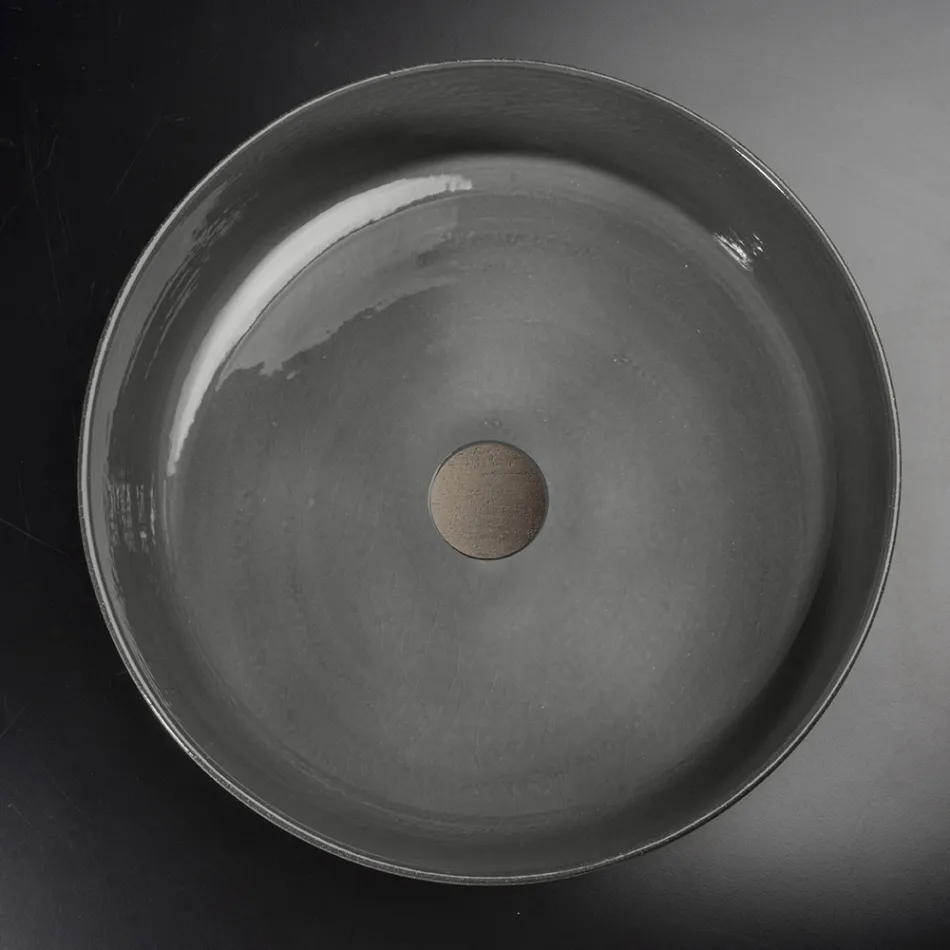Round Gray Clay Washbasin Made in Italy - Tatiana Viadurini
