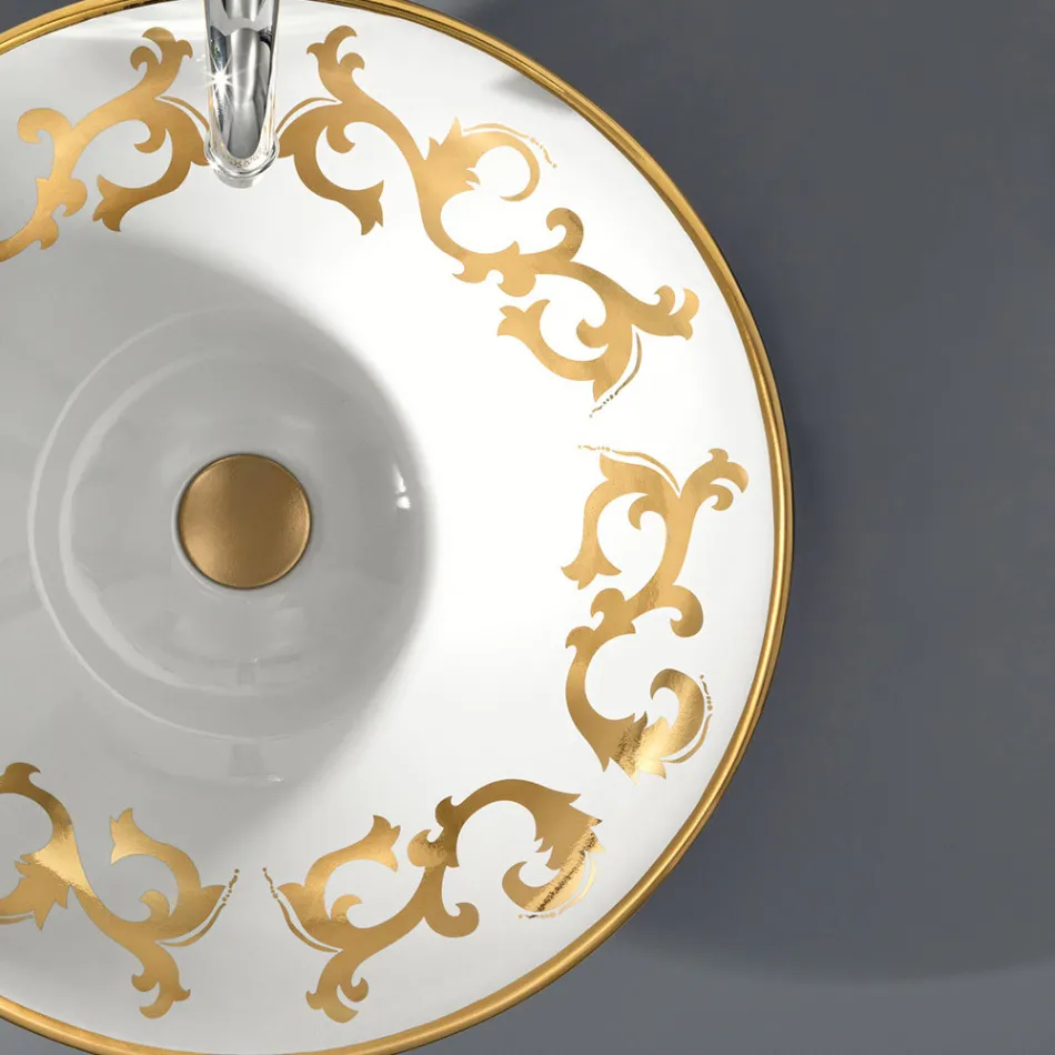 Semi-recessed washbasin with Cobalt Blue and Gold or Gold decorations Made in Italy - Capatosta Viadurini