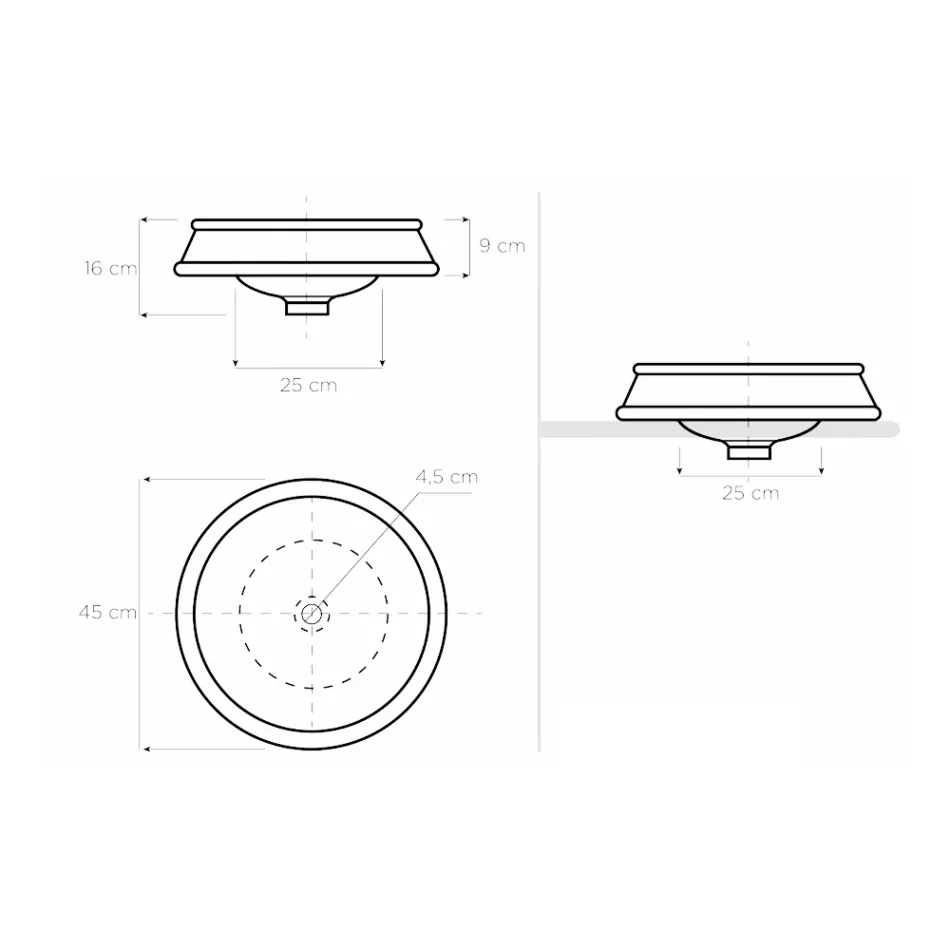 Semi-recessed washbasin in different finishes in Fire Clay Made in Italy - Erasmo Viadurini