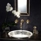 Semi-recessed washbasin in Fire Clay with band in different finishes - Botticino Viadurini