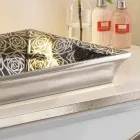 Semi-recessed sink in modern fire clay decorated by hand in Italy, Guido Viadurini