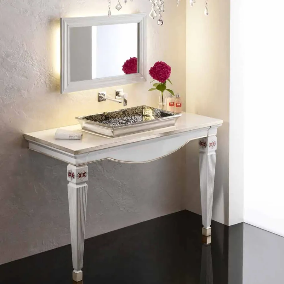 Semi-recessed sink in modern fire clay decorated by hand in Italy, Guido Viadurini