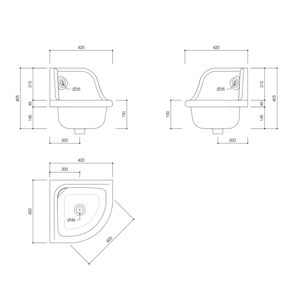 Vintage Colored Ceramic Angular Wall-hung Washbasin 42 cm - Angelino Viadurini