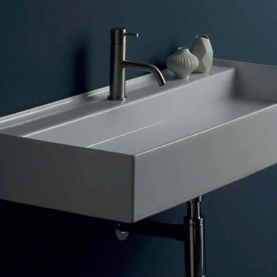 Modern design suspended ceramic washbasin Sun 100x45 cm made in Italy Viadurini