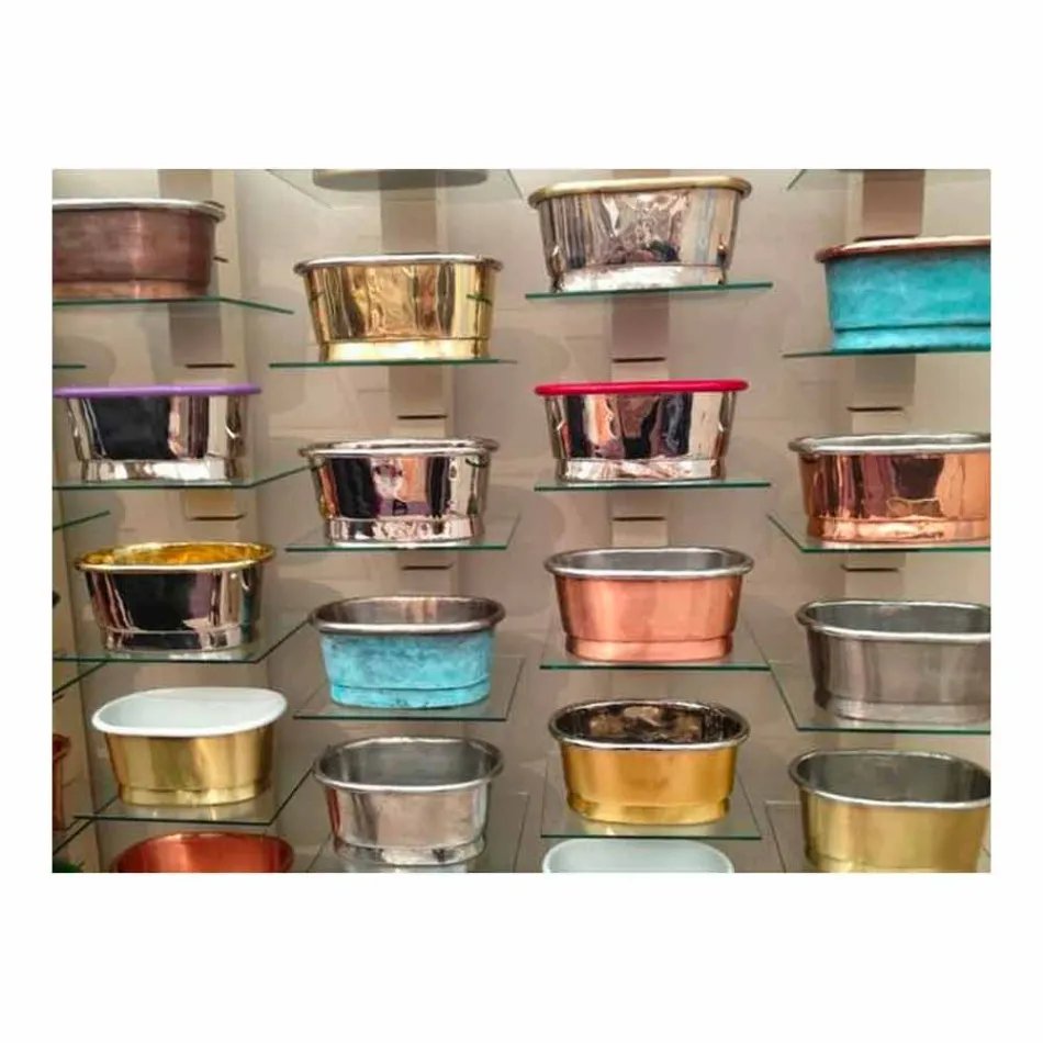 Round washbasin copper backing, handmade, Alba Viadurini