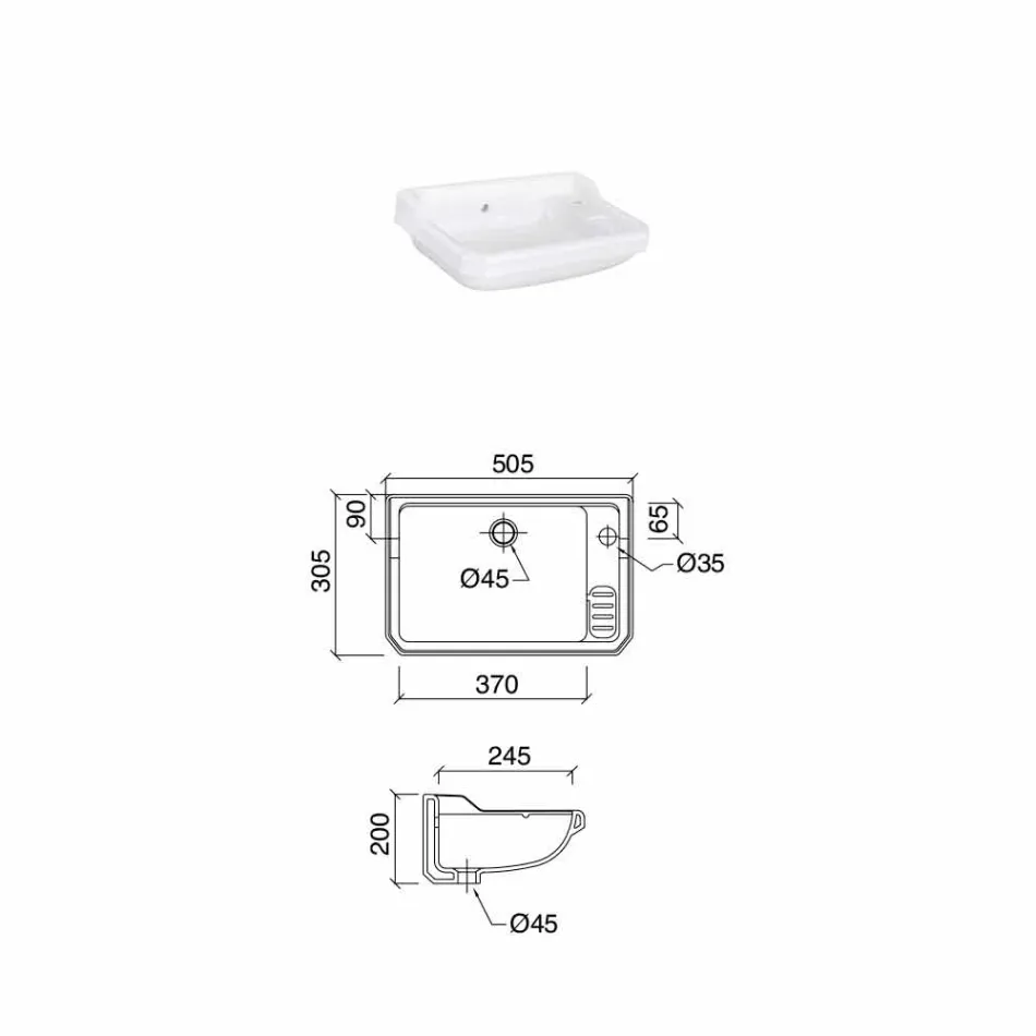 Suspended Handwashbasin in Classic Design Ceramic, Made in Italy - Nausica Viadurini