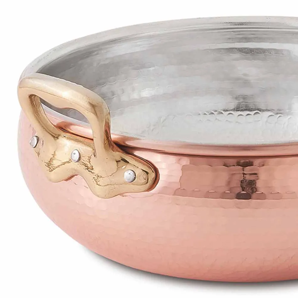 Hand Tinned Copper Vegetable Pot with 2 Handles Made in Italy 16 cm - Gianmaria Viadurini