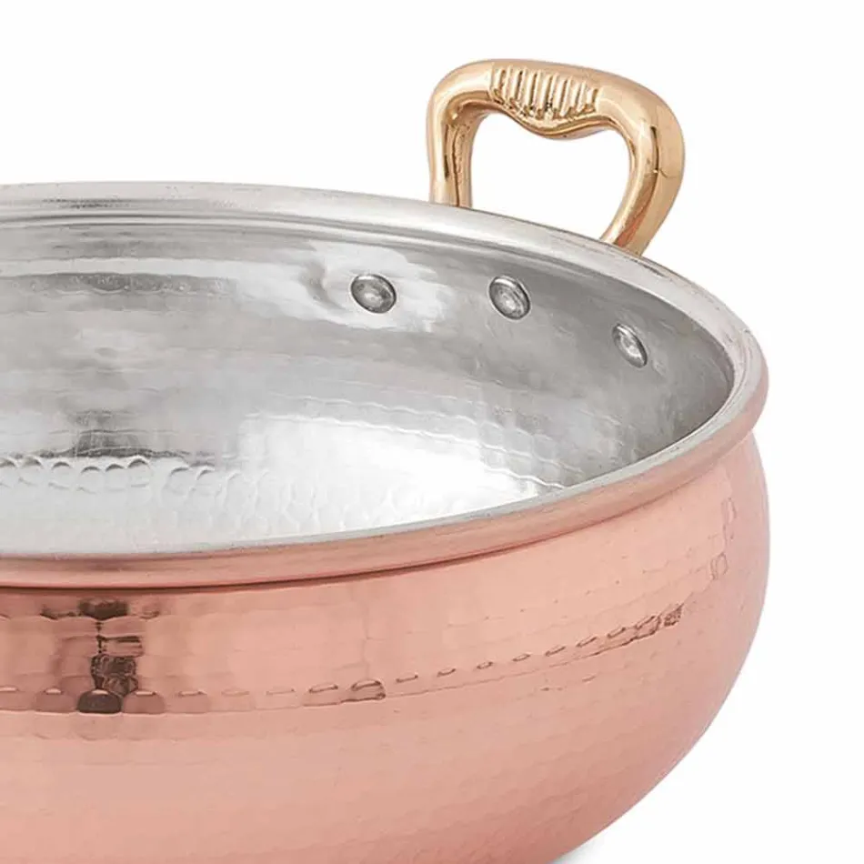 Hand Tinned Copper Vegetable Pot with 2 Handles Made in Italy 16 cm - Gianmaria Viadurini