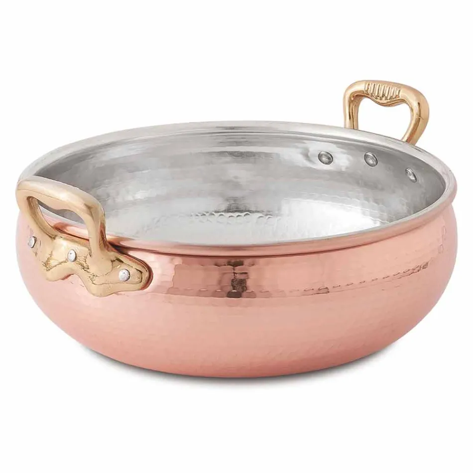 Hand Tinned Copper Vegetable Pot with 2 Handles Made in Italy 16 cm - Gianmaria Viadurini