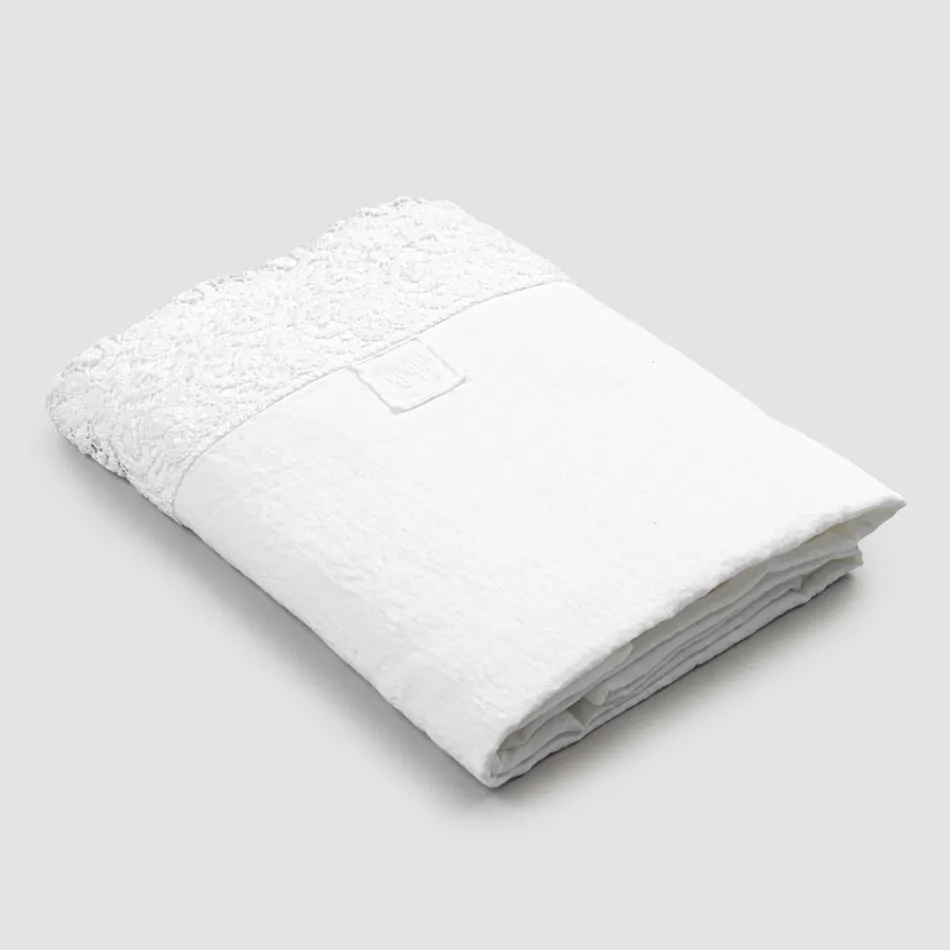 High Quality White Linen Sheet with Lace for Double Bed - Fiumana Viadurini