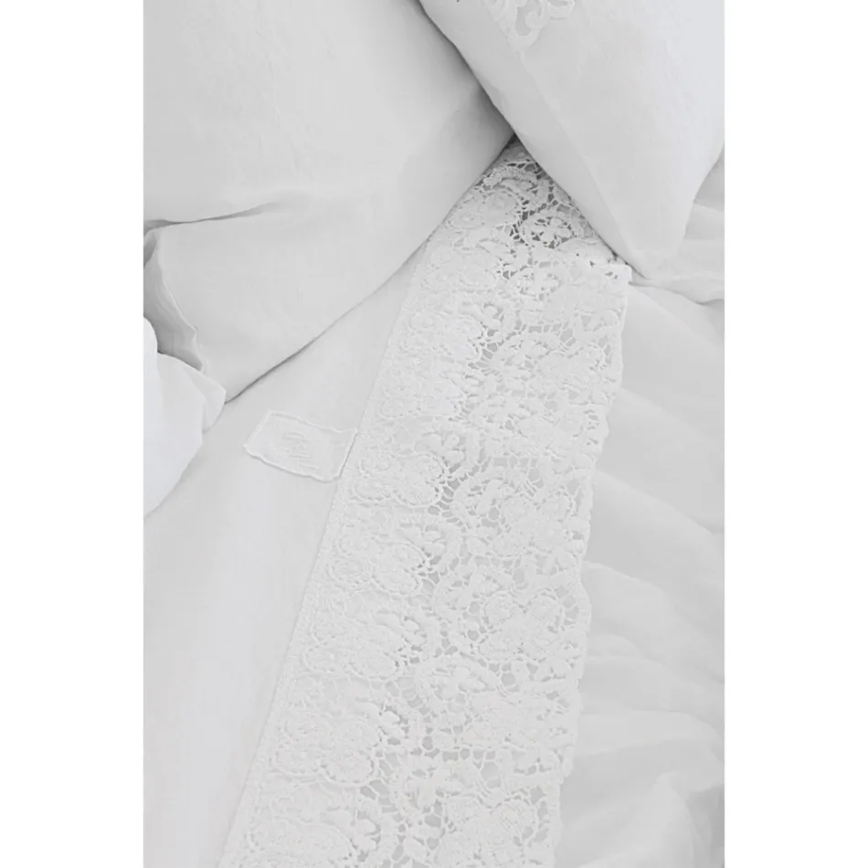 High Quality White Linen Sheet with Lace for Double Bed - Fiumana Viadurini