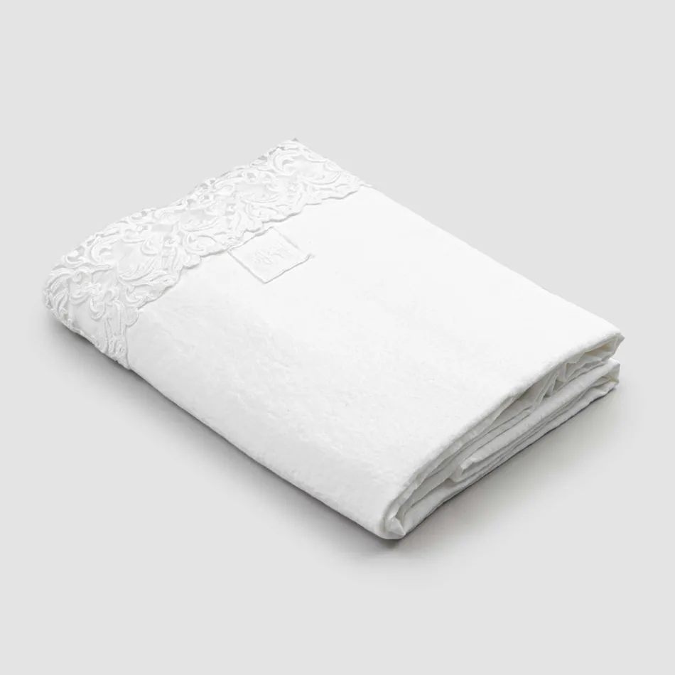 High Quality White Linen Sheet with Lace for Double Bed - Fiumana Viadurini