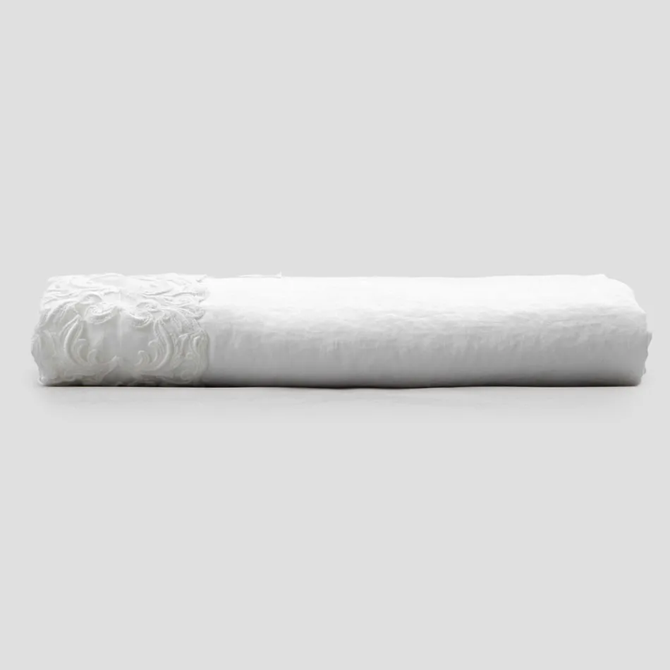 High Quality White Linen Sheet with Lace for Double Bed - Fiumana Viadurini