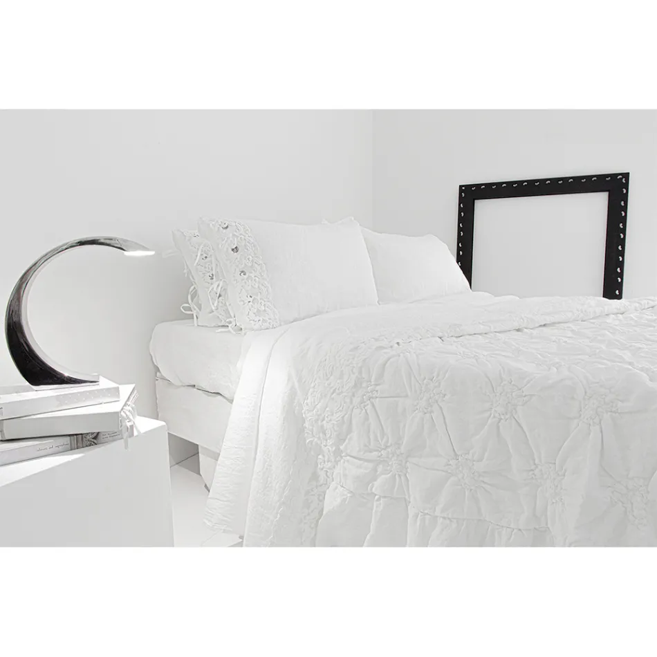 High Quality White Linen Sheet with Lace for Double Bed - Fiumana Viadurini