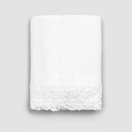 High Quality White Linen Sheet with Lace for Double Bed - Fiumana Viadurini