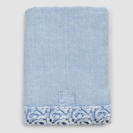 Double Bed Sheet in Linen with Poema Lace, 3 Finishes - Dulcis Viadurini