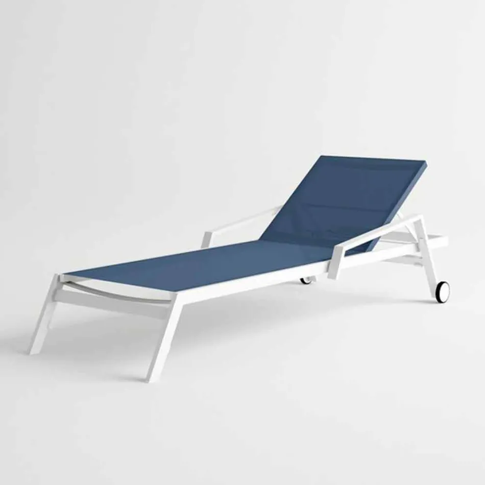 Outdoor Sunbed in Aluminum with Wheels and Armrests Modern Design - Carmine Viadurini