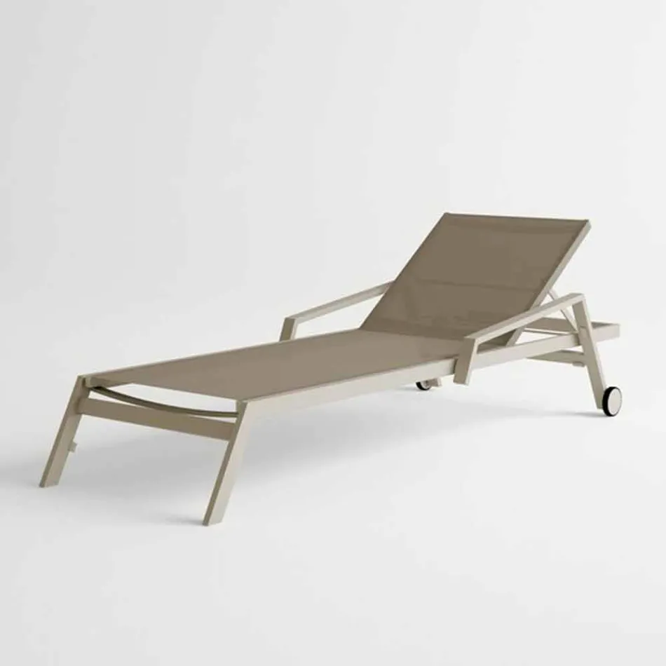 Outdoor Sunbed in Aluminum with Wheels and Armrests Modern Design - Carmine Viadurini