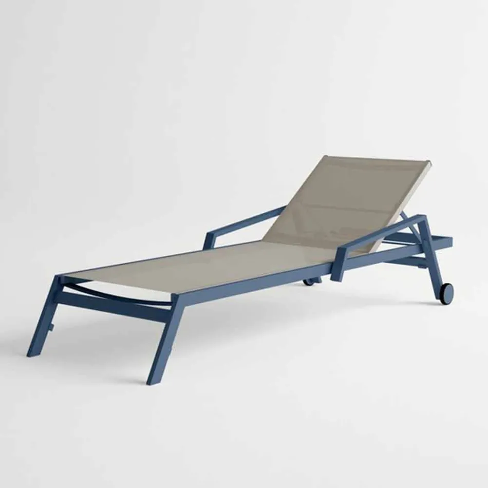 Outdoor Sunbed in Aluminum with Wheels and Armrests Modern Design - Carmine Viadurini