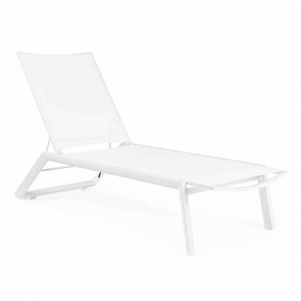 Reclining Outdoor Lounger with Aluminum and Textilene Wheels - Jewel Viadurini