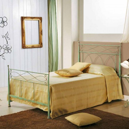 Single bed and a half Gabriella green iron beaten copper Viadurini