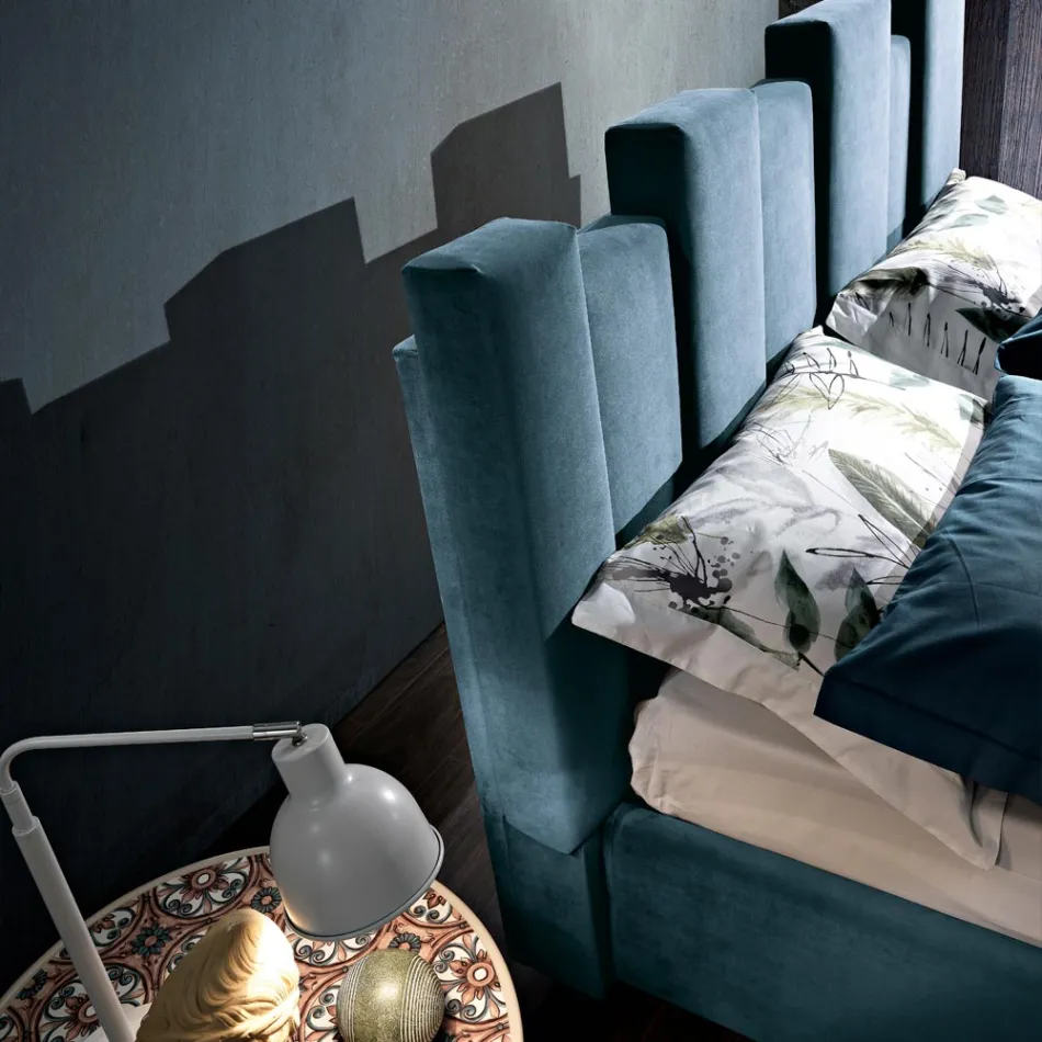 High Quality Modern Upholstered Design Double Bed in Blue or Gray - Kenzo Viadurini