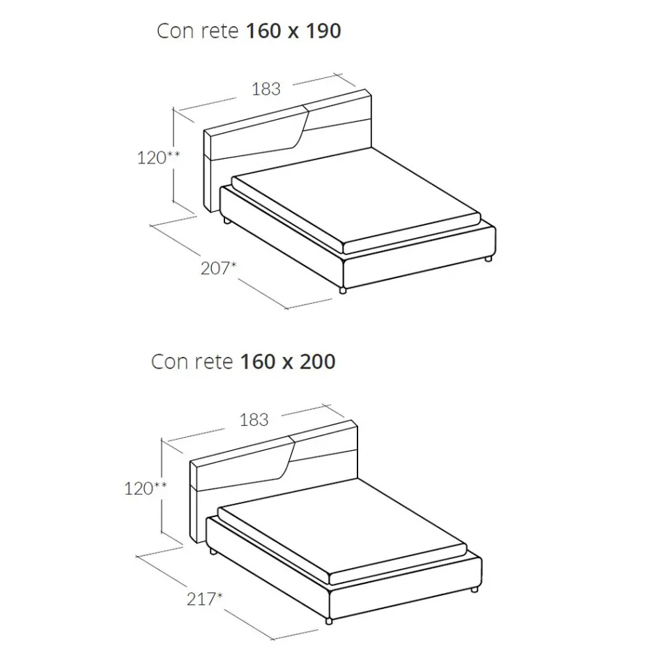 Modern Design Double Bed with Pleated or Quilted Headboard - Alano Viadurini