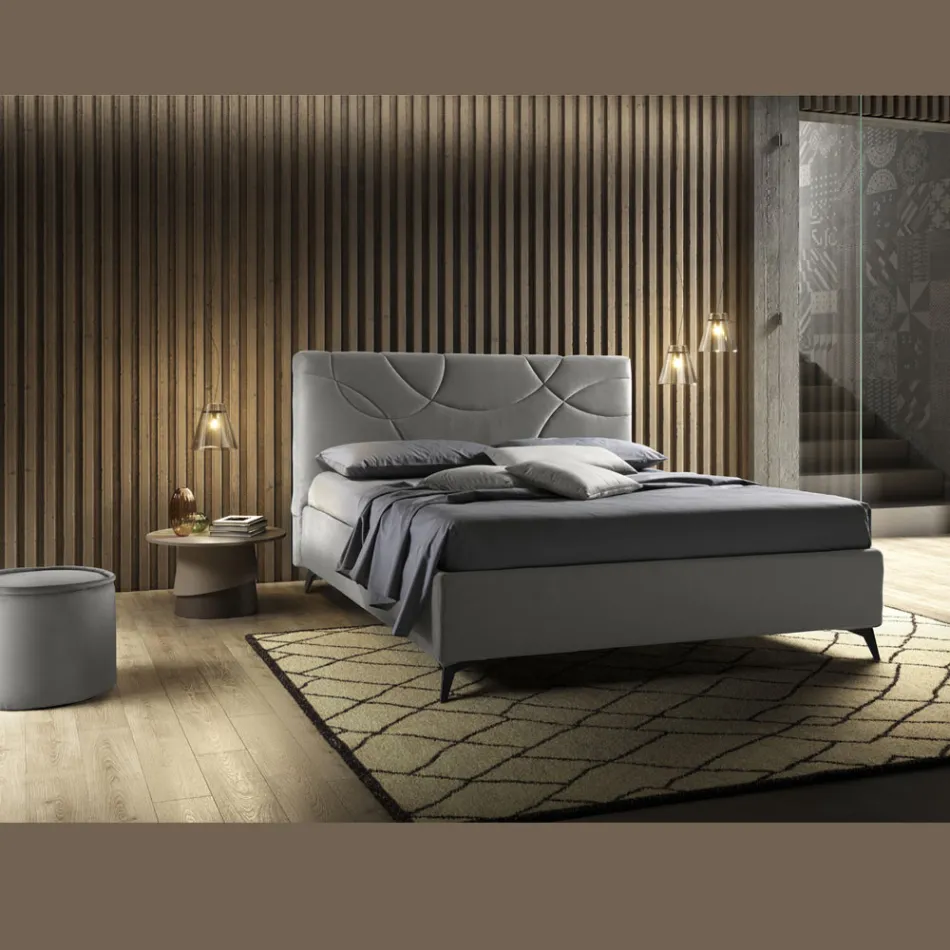 Upholstered Double Bed with Storage Box Made in Italy - Sunflower Viadurini