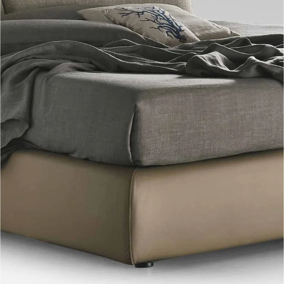 Double Bed Padded and Covered in Fabric and Leather Made in Italy - Lula Viadurini