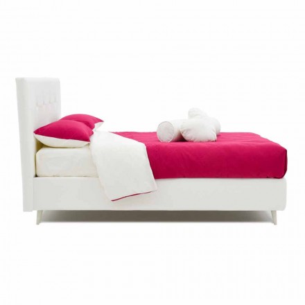 Double Bed in Leatherette with Wooden Feet Made in Italy - Perzio Viadurini