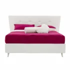 Double Bed in Leatherette with Wooden Feet Made in Italy - Perzio Viadurini