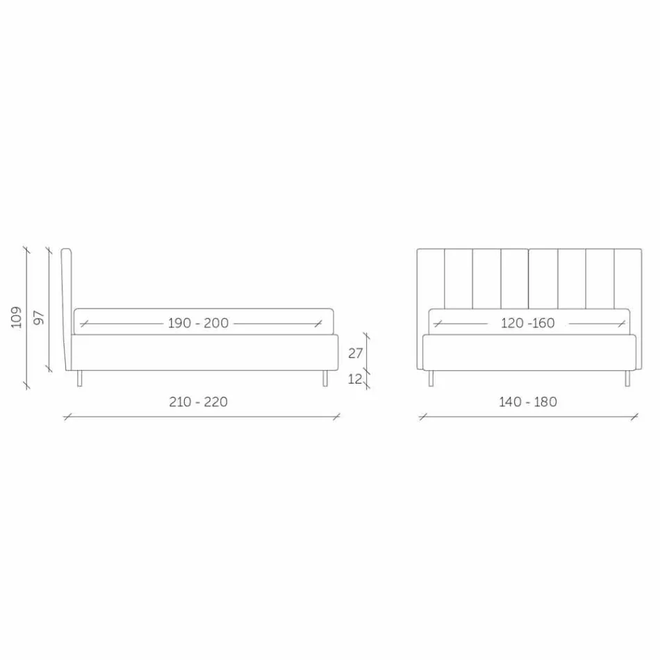 Fabric Double Bed with Box and Striped Headboard Made in Italy - Nives Viadurini