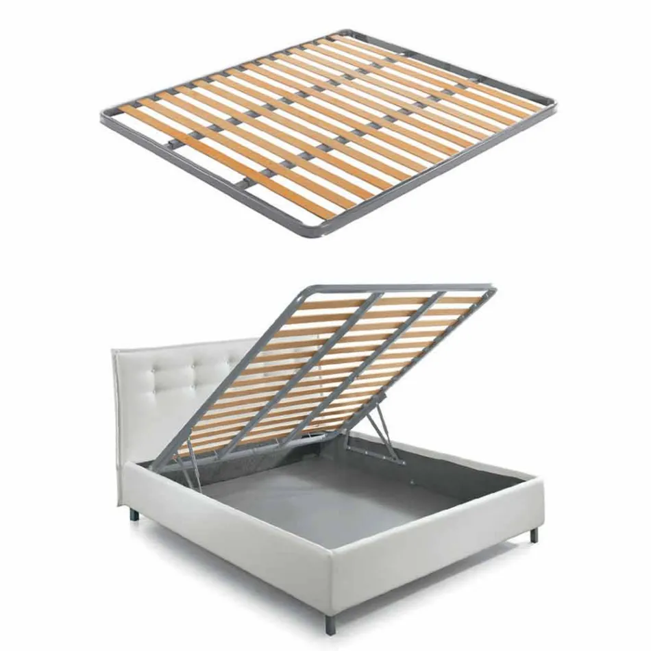 Fabric Double Bed with Box and Striped Headboard Made in Italy - Nives Viadurini