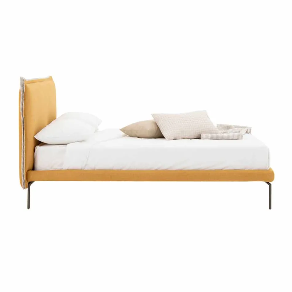 Double Bed in Fabric with Metal Feet Made in Italy - Glorio Viadurini