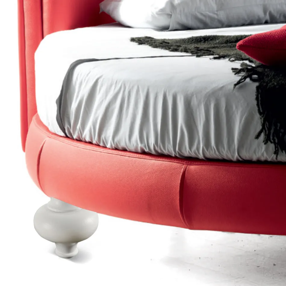 Luxury Round Modern Double Bed in Faux Leather Made in Italy - Dream Viadurini