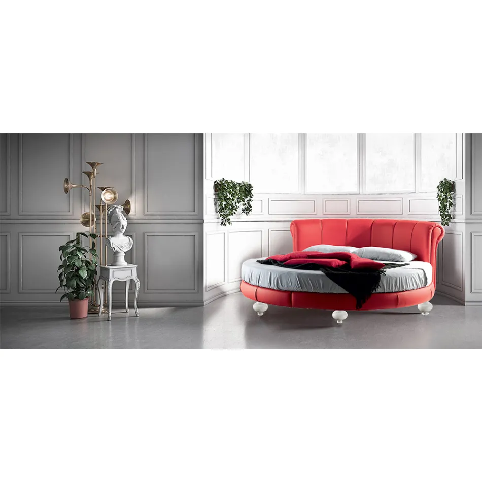 Luxury Round Modern Double Bed in Faux Leather Made in Italy - Dream Viadurini
