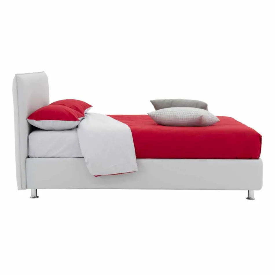 Double Bed Covered in Imitation Leather with Feet Made in Italy - Nurzio Viadurini