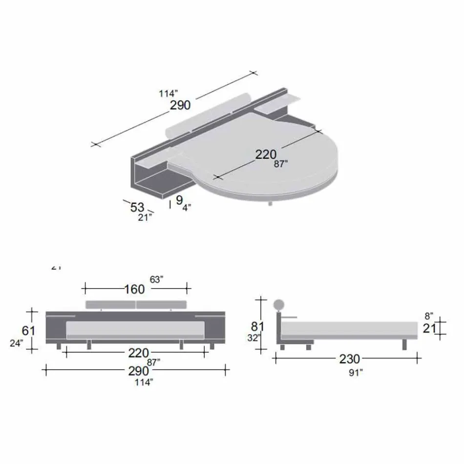 Round Double Bed Covered in Made in Italy Design Ecoleather - Vesio Viadurini