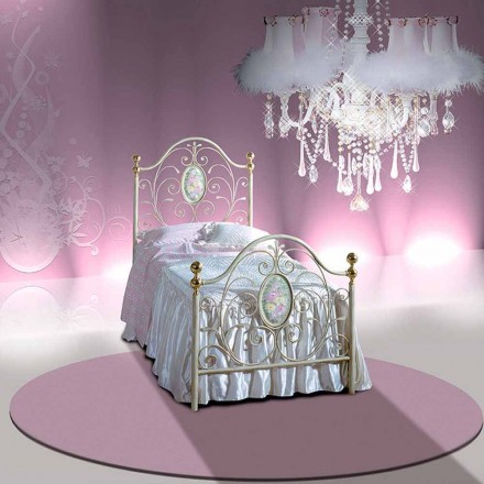 Single Bed in Wrought Iron Turquoise Viadurini